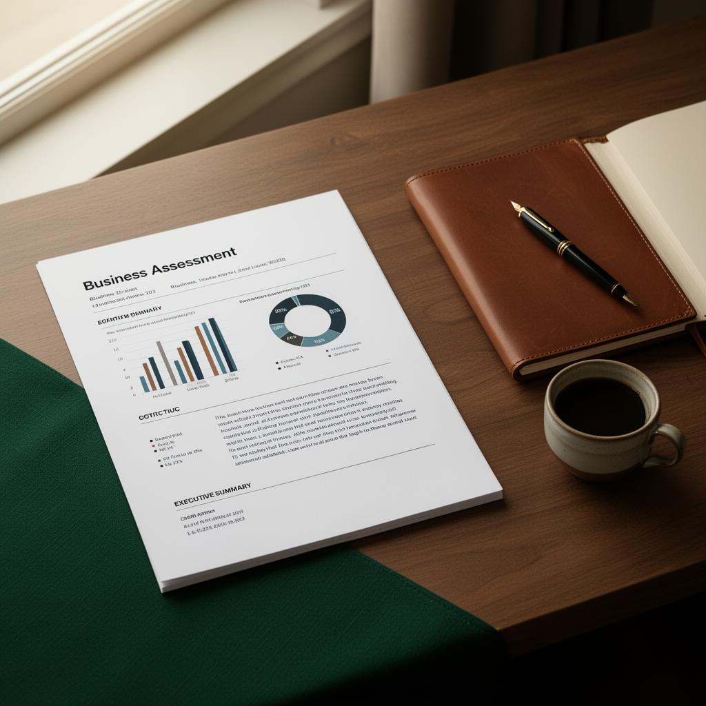 Executive business assessment report on an advisor's desk